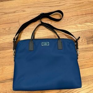 kate spade navy and black nylon laptop tote with shoulder strap